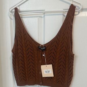 Kittenish Brown Knit Crop Top